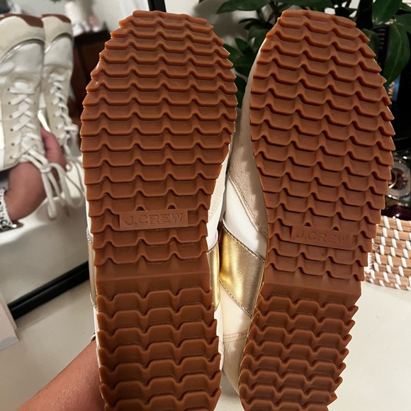J. Crew Cream and Metallic Trainers Sneakers with Retro Design Size 10 - Picture 6 of 10